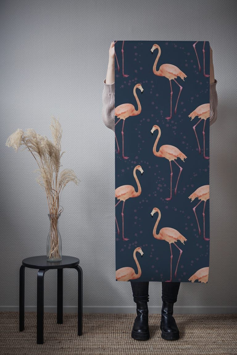 The Flamingo Dance navy behang roll