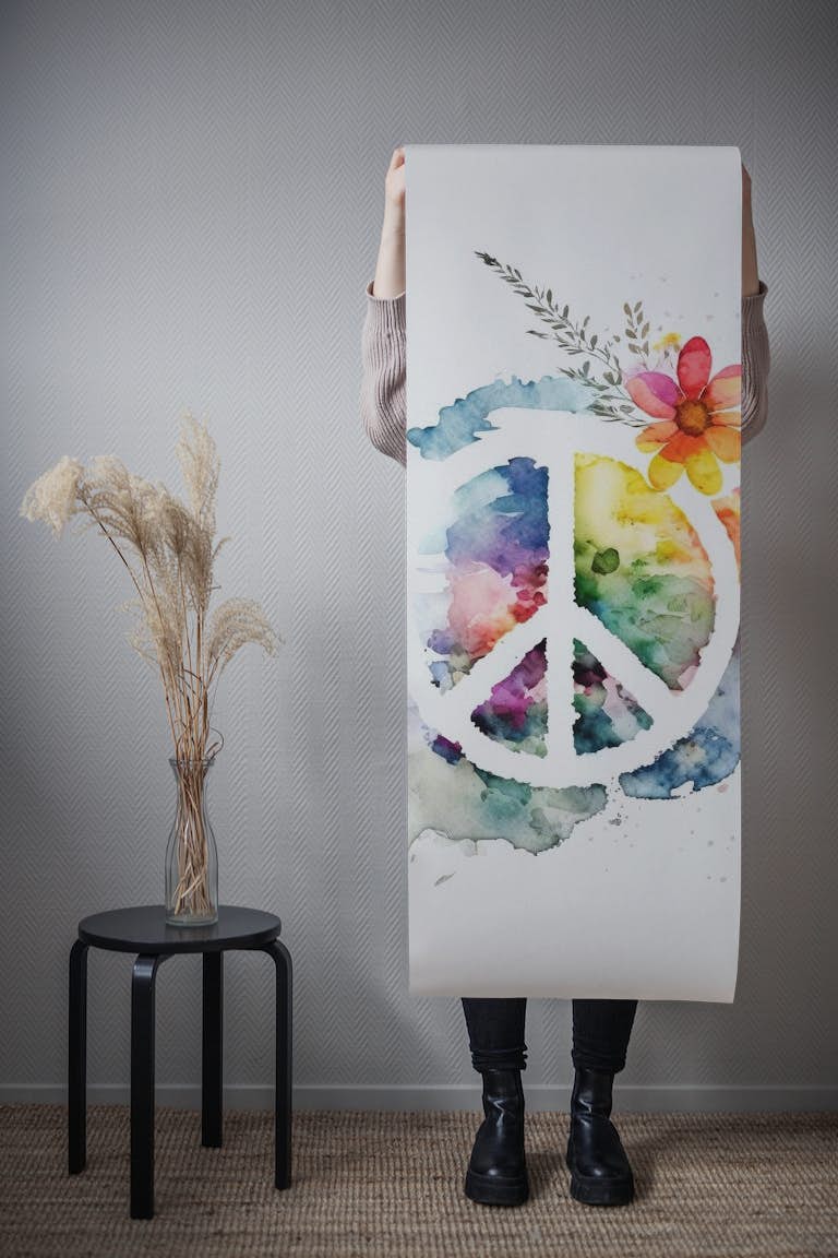 Flower Power Peace Symbol behang roll