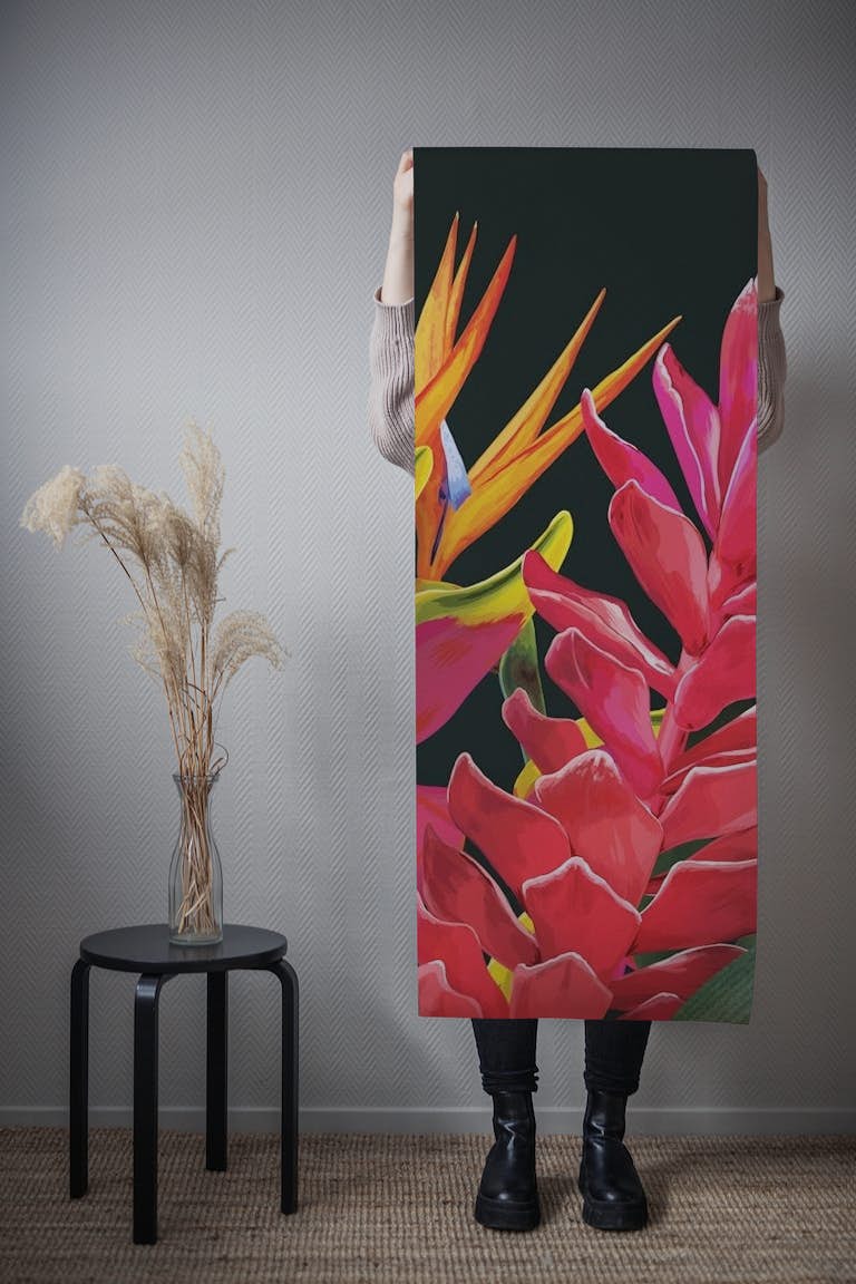 Floral Tropical Black tapetit roll