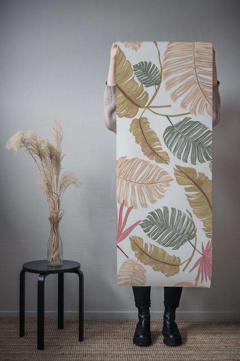 Nature tropical leaves white behang roll