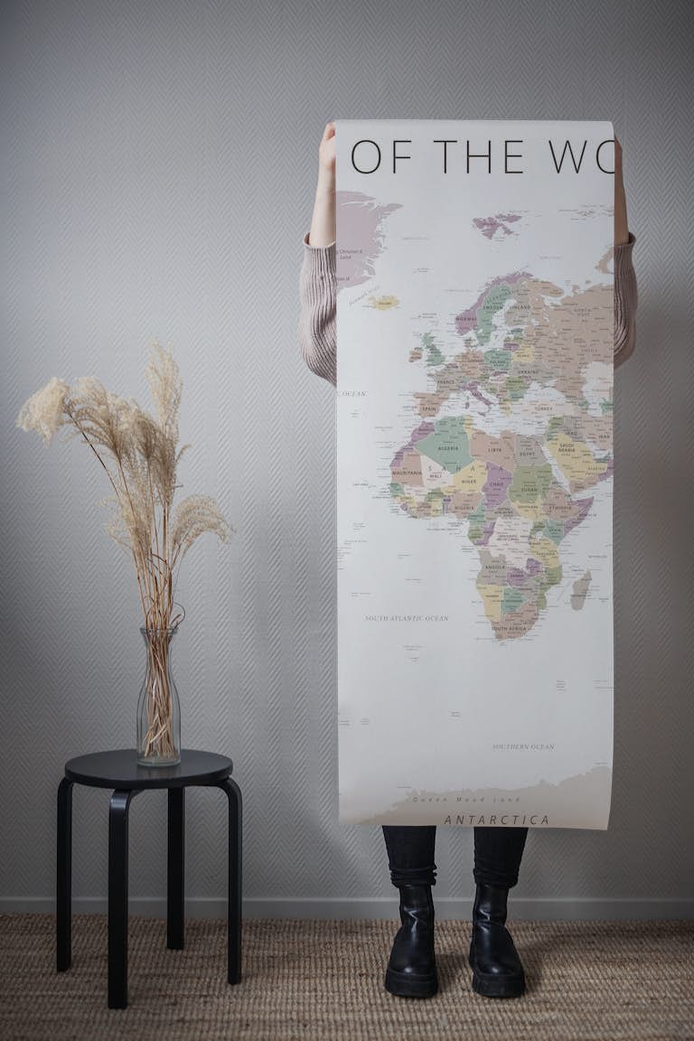World Map Muted Neutral Tones tapetit roll