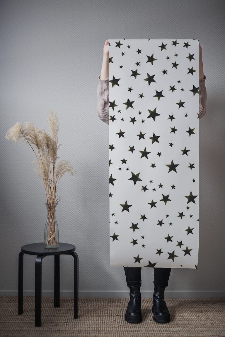Shining golden and white stars papel de parede roll