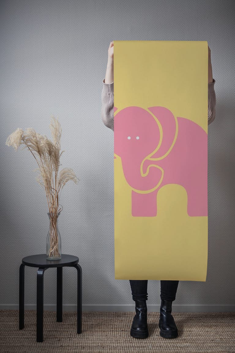 Saffron yellow pink elephant papel pintado roll
