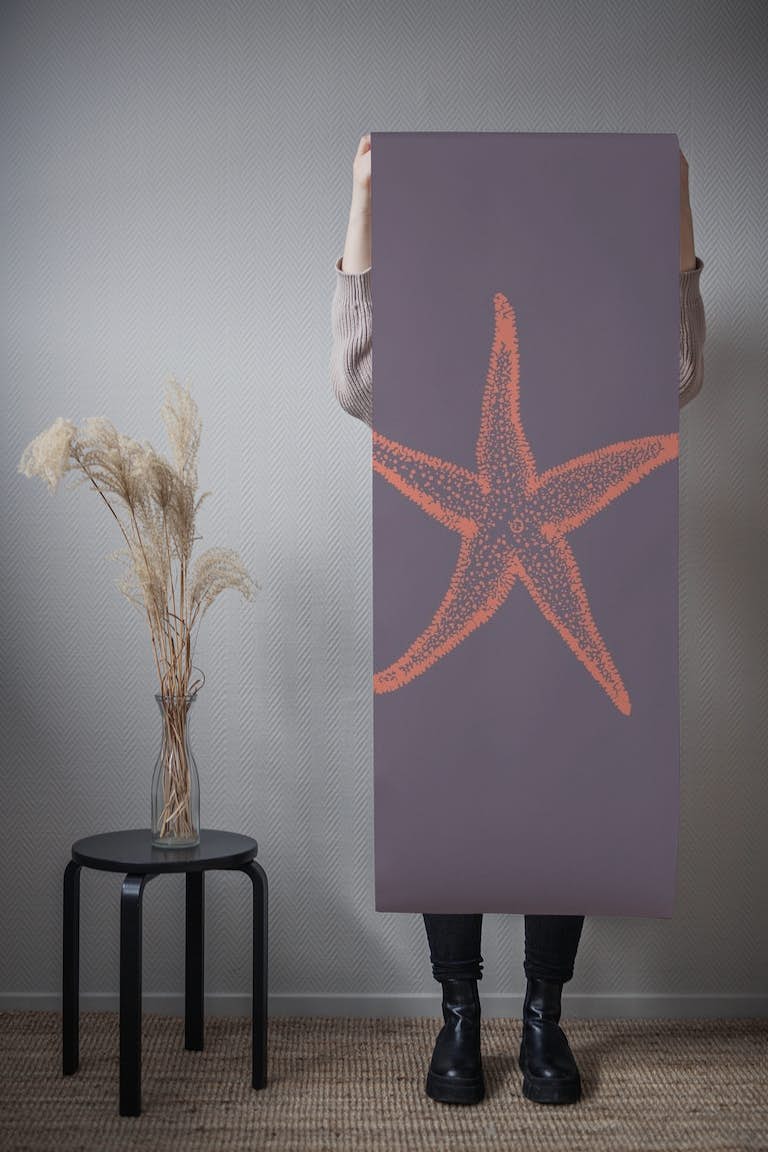 Dark Grey Orange Sea Star wallpaper roll