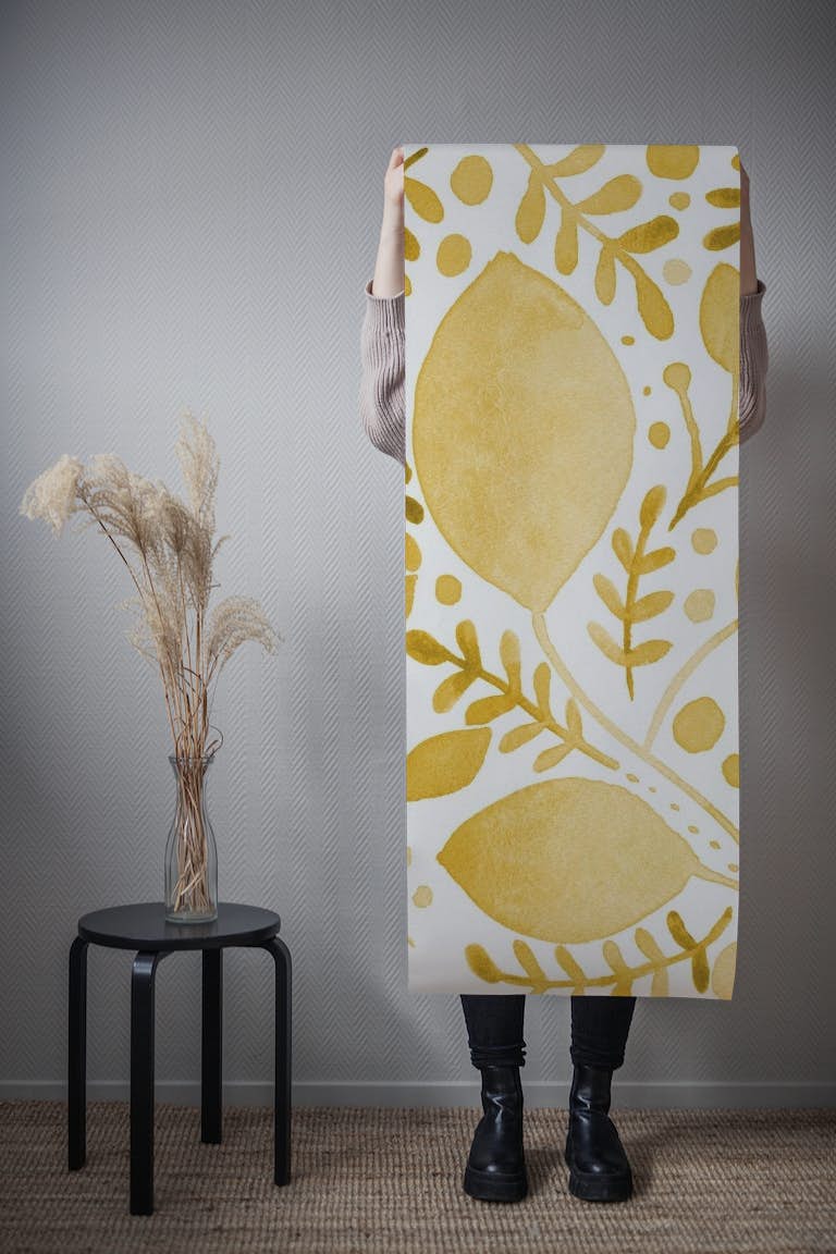 Watercolor branches yellow tapeta roll