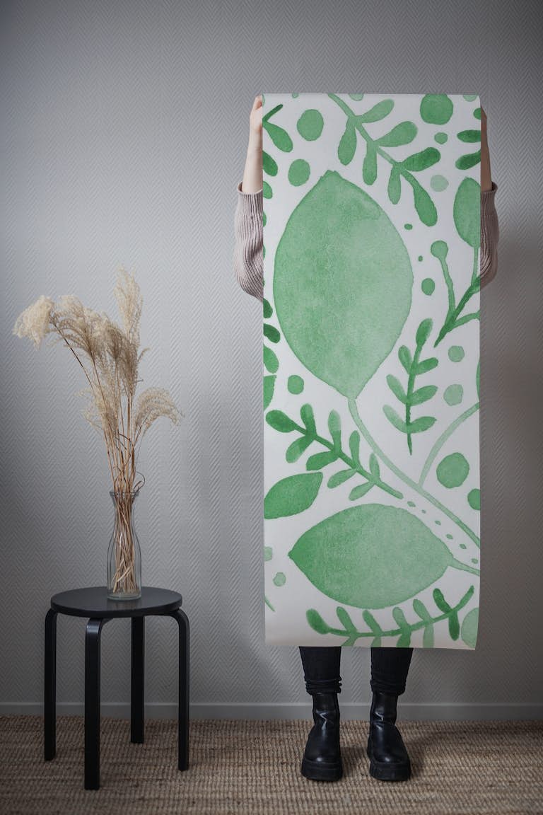 Watercolor branches green papel de parede roll