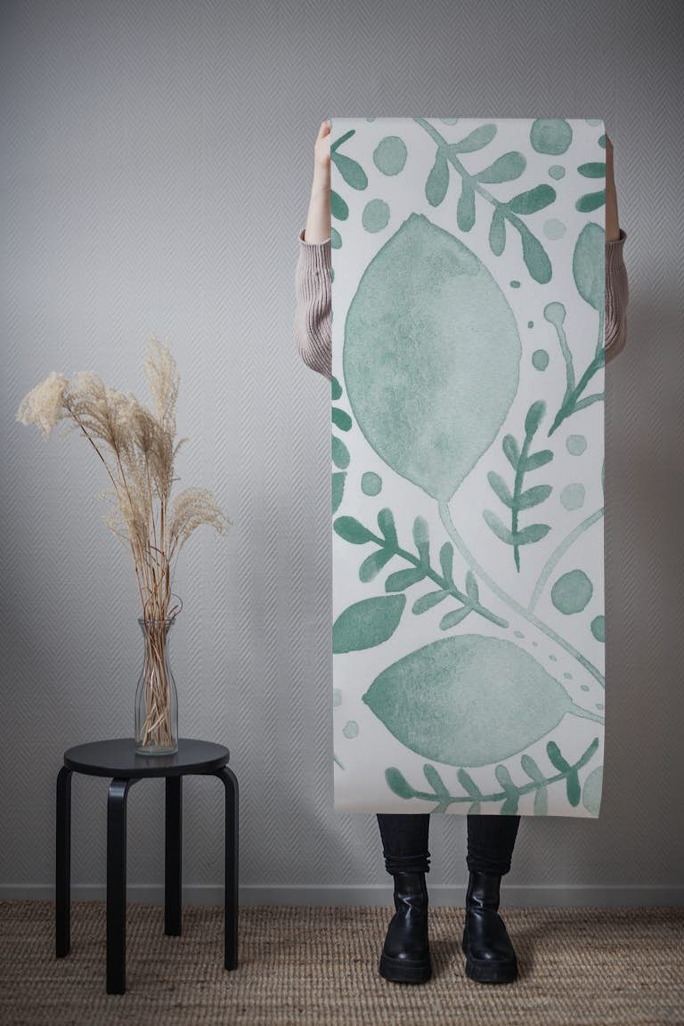 Watercolor branches teal tapeta roll