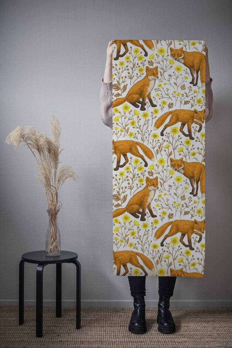 Foxes and buttercups 2 papel pintado roll
