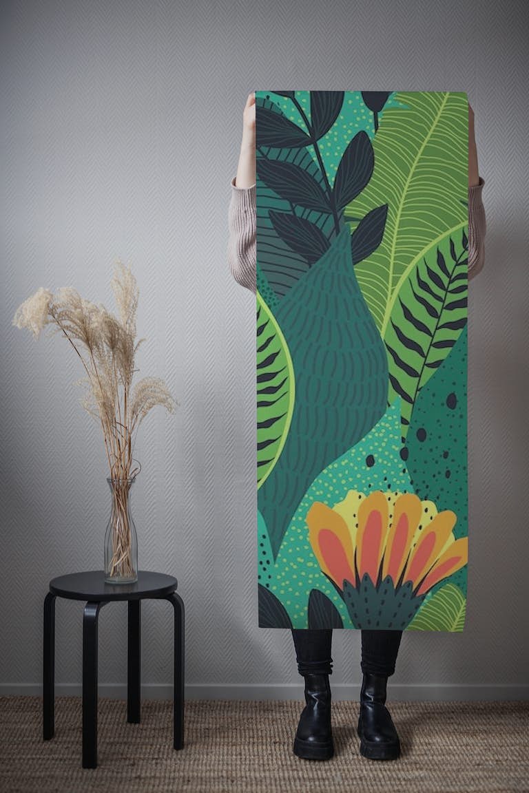 Jungle with colorful flowers papel pintado roll
