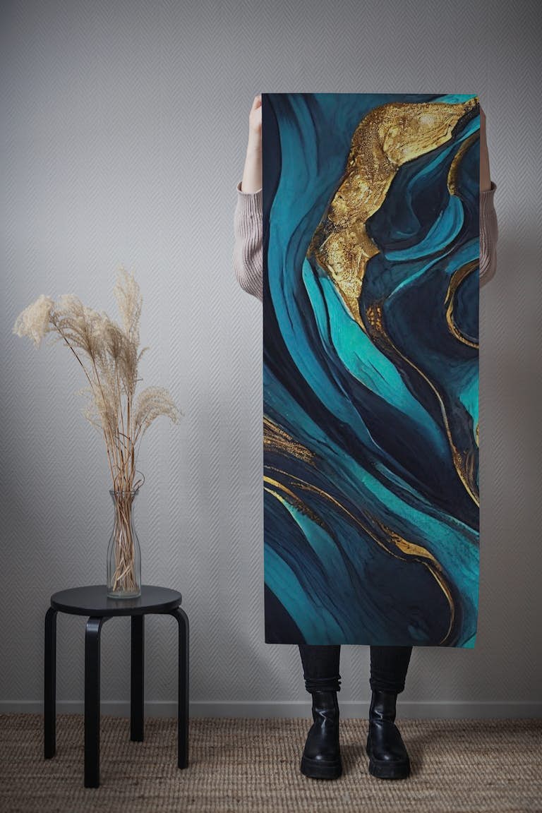Teal Gold Luxury Marble Design papel de parede roll
