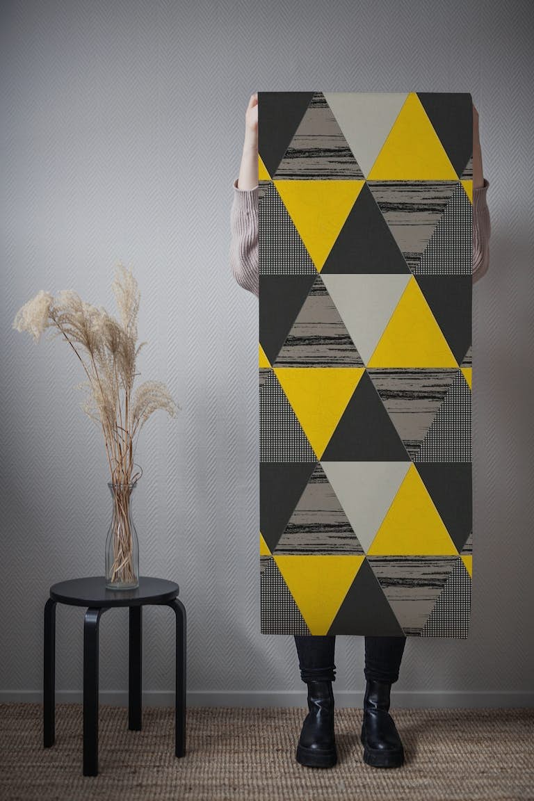 Triangles Yellow Black Grey papel pintado roll