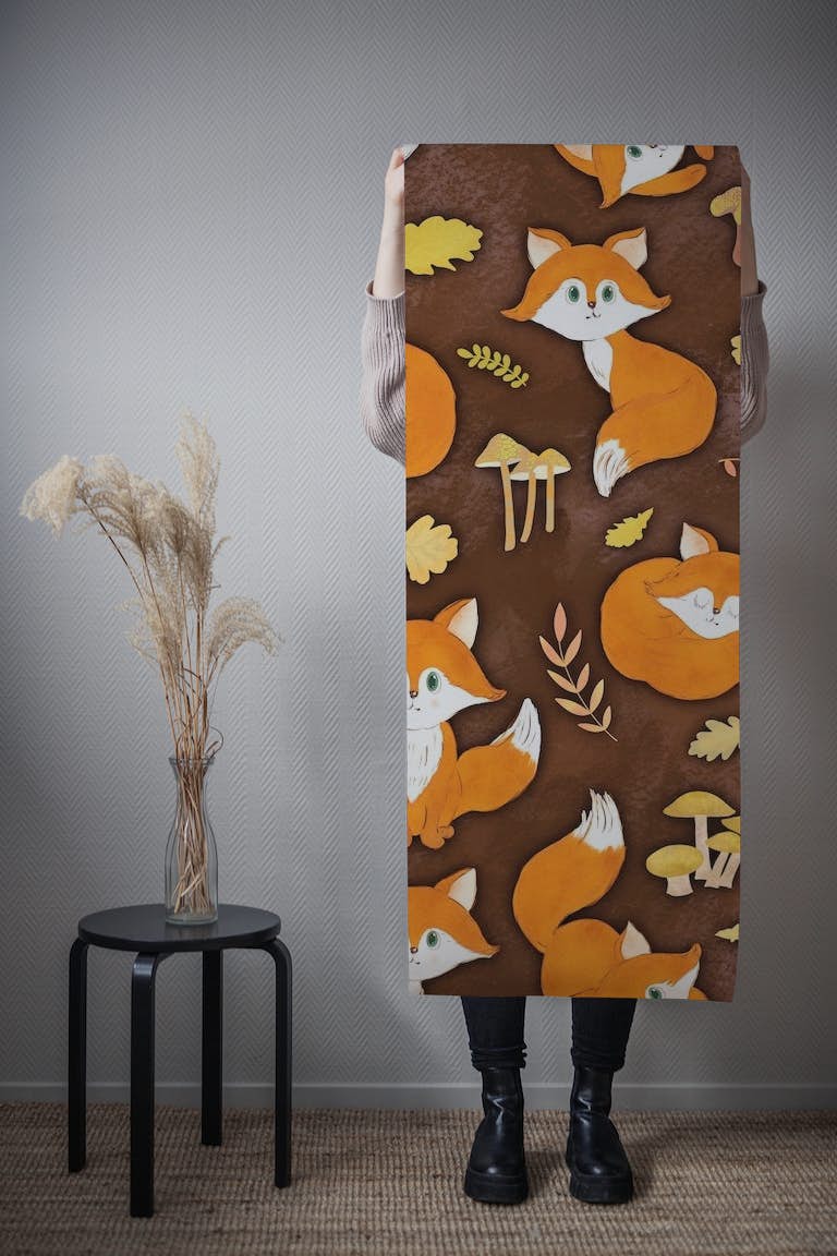 Autumn Pattern with Foxes 2 papel de parede roll
