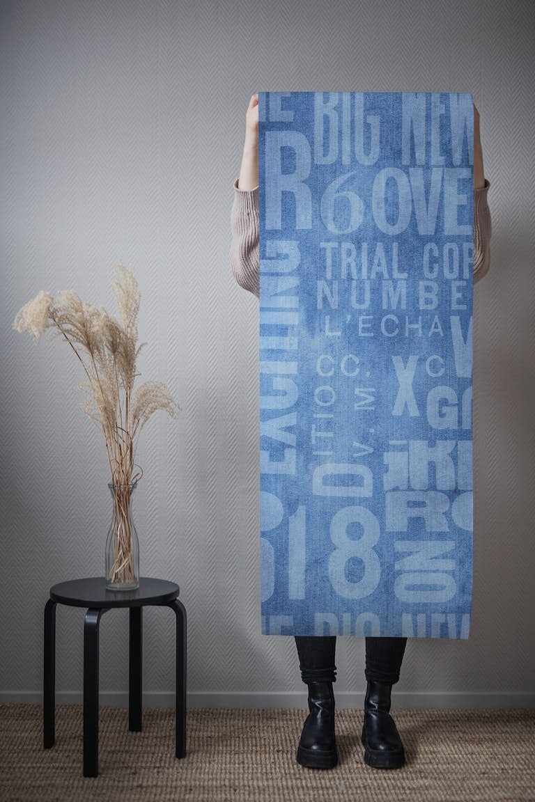Blue Jeans Denim And Grunge Typography papel de parede roll