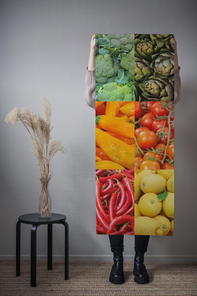 Fruit and veg collage wallpaper roll