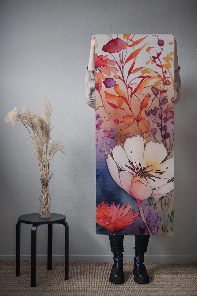 Watercolor floral abstract art behang roll