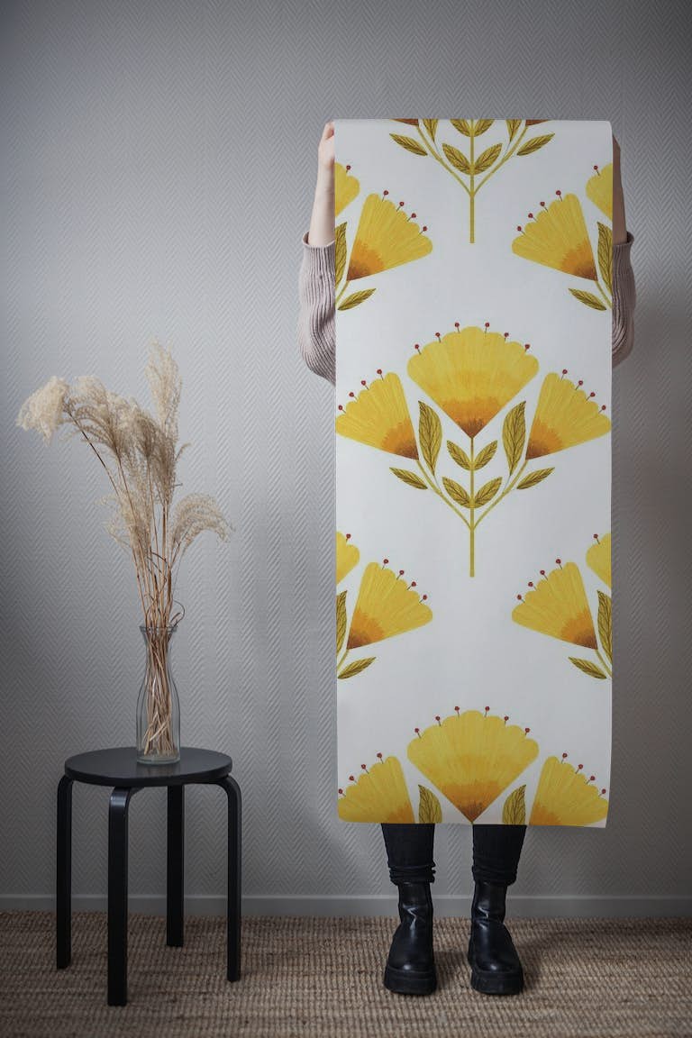 Whimsy Blooms: Vibrant Yellow Flower Delight behang roll