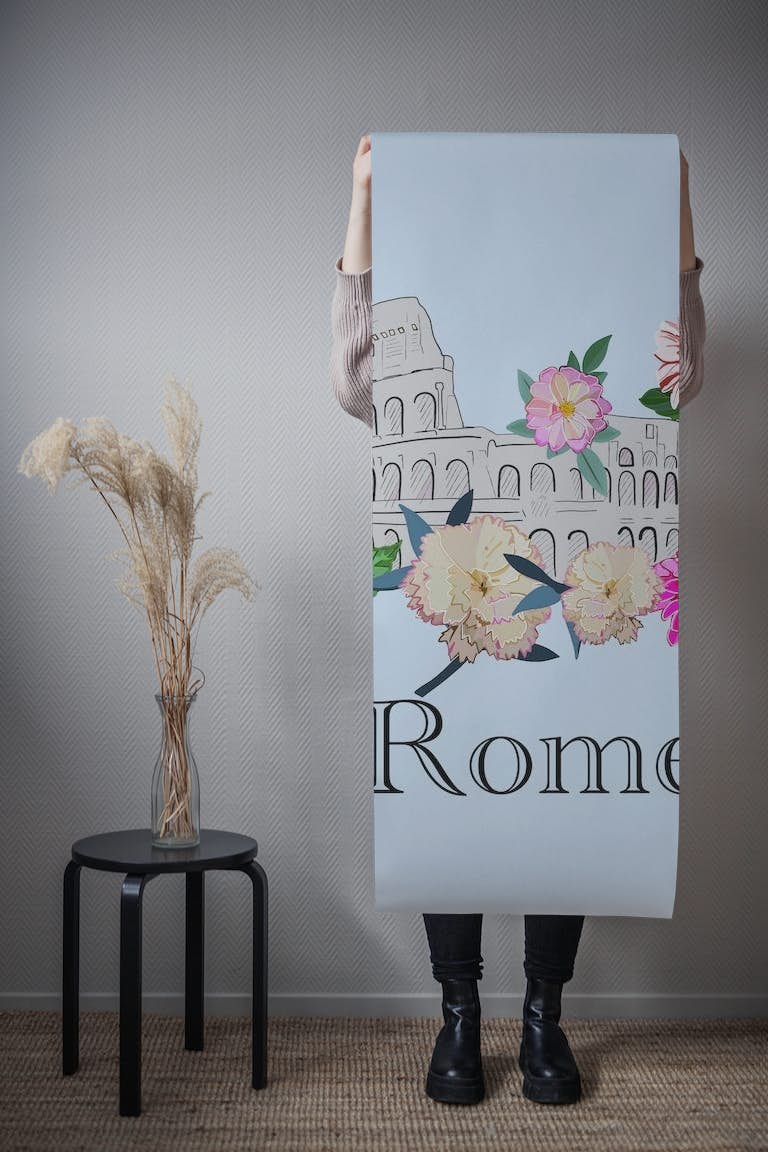 Rome illustration with flowers behang roll