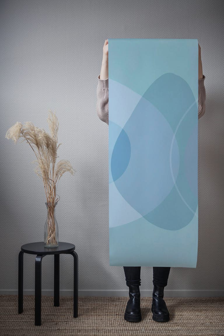 Mid Century Eclectic Calm Vibes In Pastel Blue Shapes tapetit roll