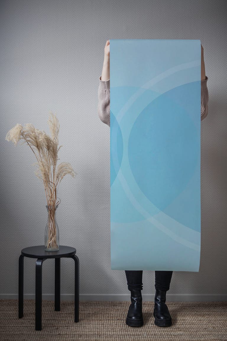 Mid Century Eclectic Calm Vibes In Pastel Aqua Blue Shapes tapetit roll