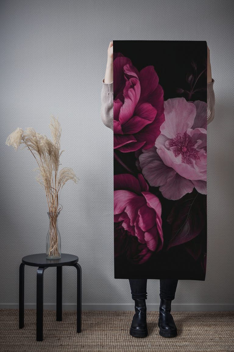 Moody Opulent Baroque Night Flower Peonies tapety roll