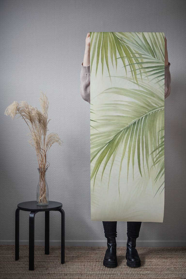 Tropical Rain Forest Palm Leaves Watercolor papel de parede roll