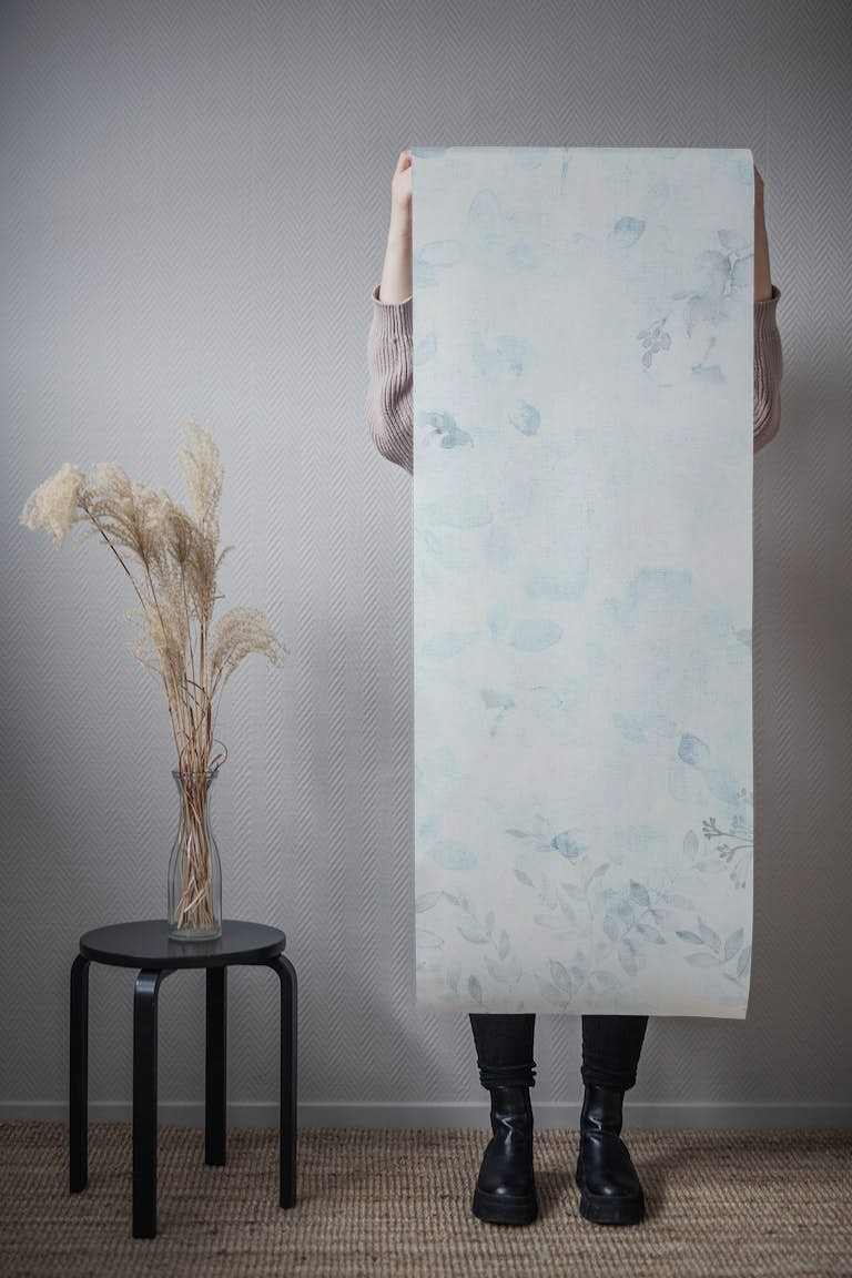 Delicate watercolor floral blue grey tapet roll