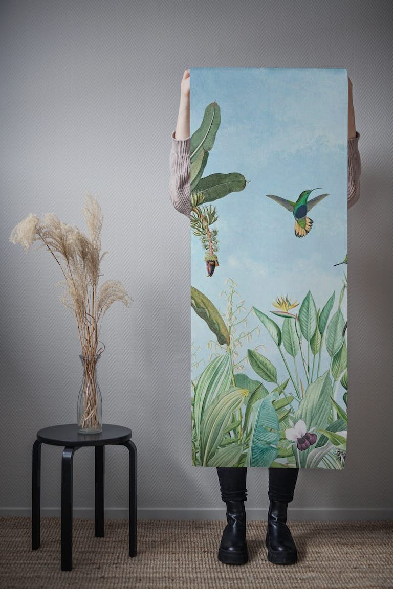 Exotic Vintage Hummingbird Summer Garden papel pintado roll