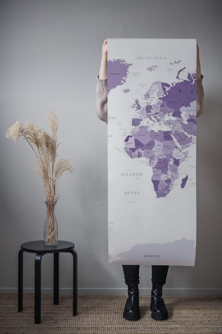 World Map in Purple tapetit roll