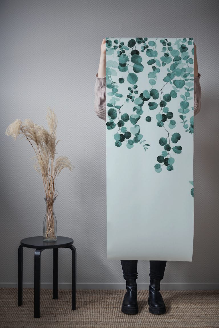 Botanical Wall in Teal papel de parede roll
