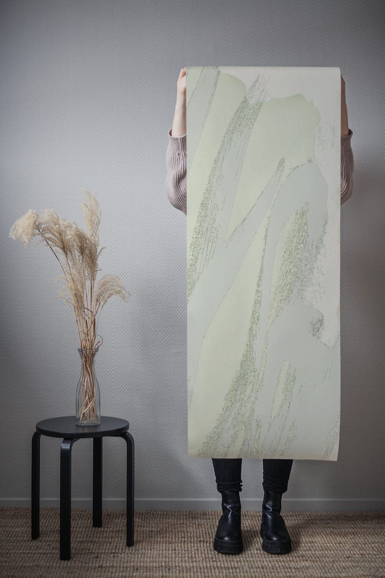 Pastel brushstrokes - neutral and green tapeta roll