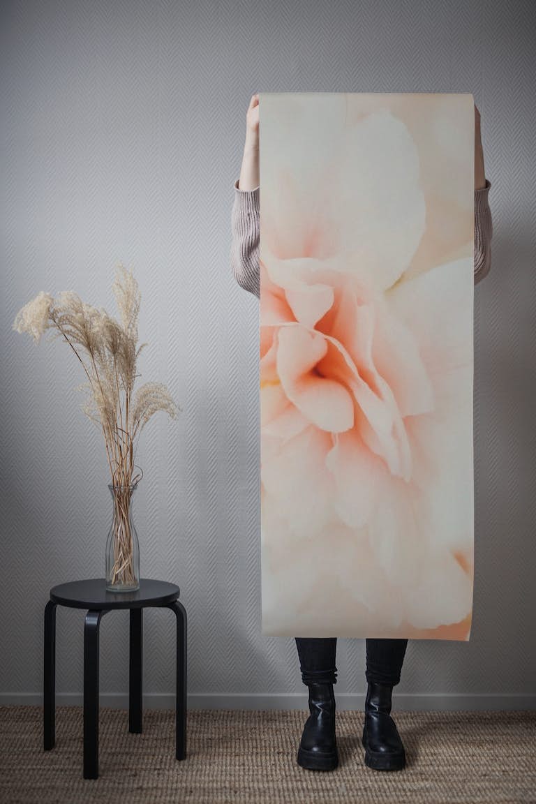 Flower Peony in pastel Orange and Peach Pink wallpaper roll