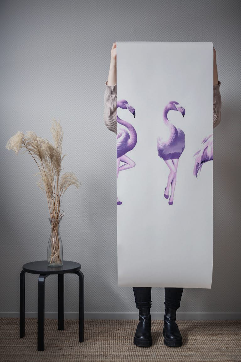 Cheeky Flamingos in purple papel de parede roll