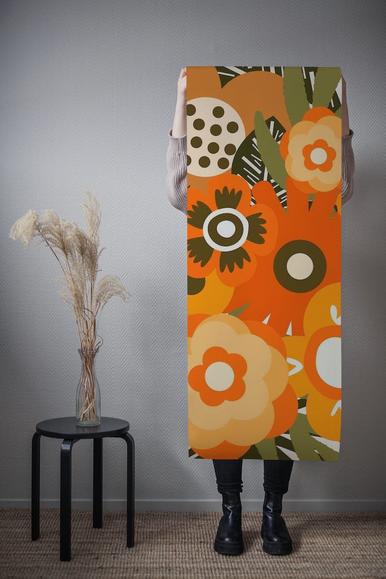 Groovy Mid-Century Abstract Floral Art papel de parede roll