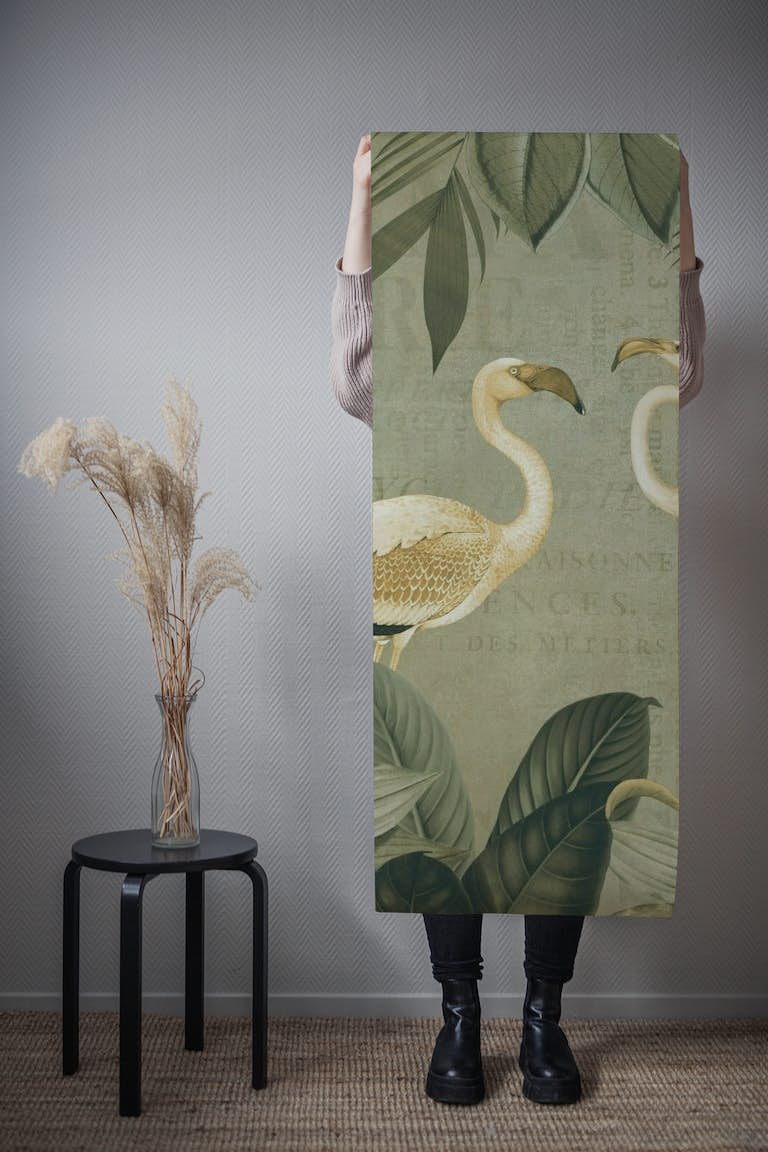 Vintage Flamingo Oasis And Old Text tapeta roll