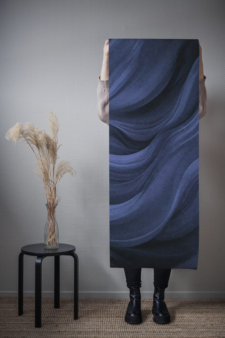 Velvet Flow Midnight Blue Abstract Watercolor tapetit roll