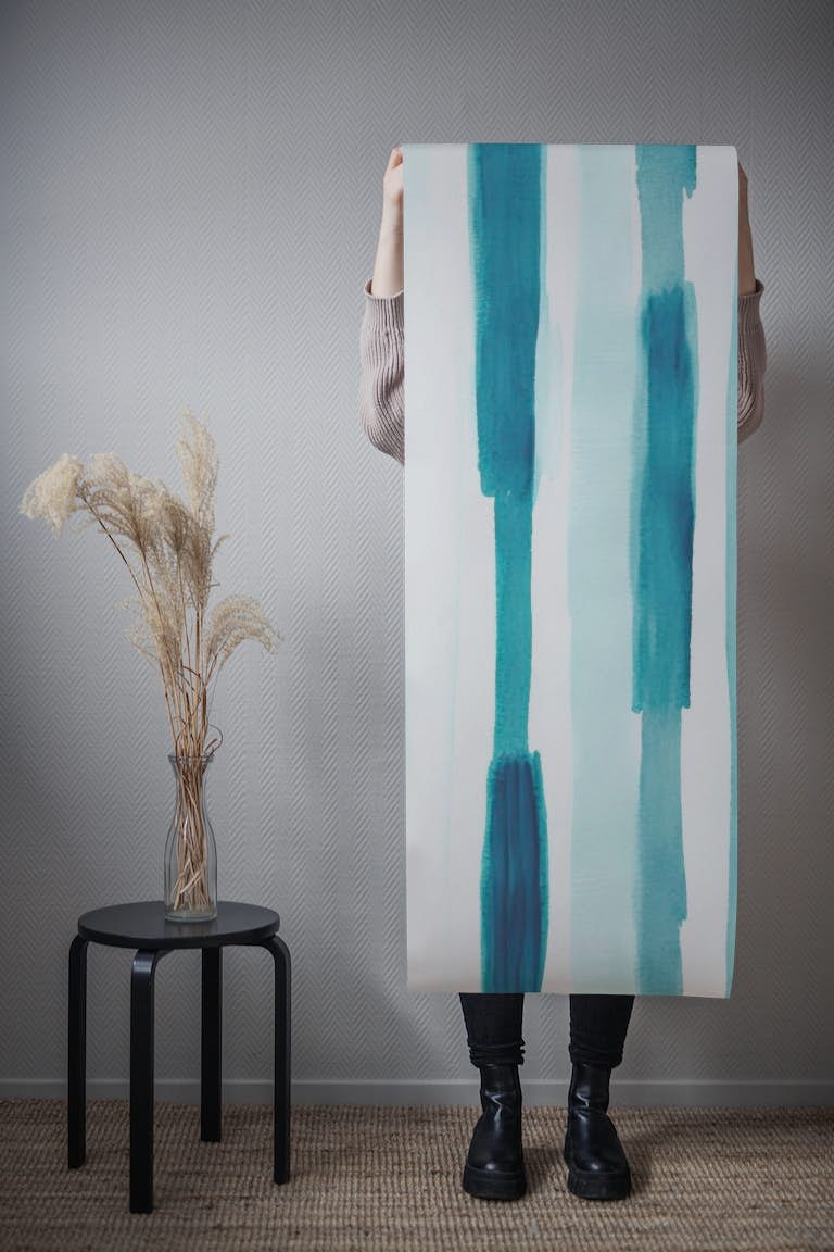 Watercolor Stripes Mint Turquoise ταπετσαρία roll