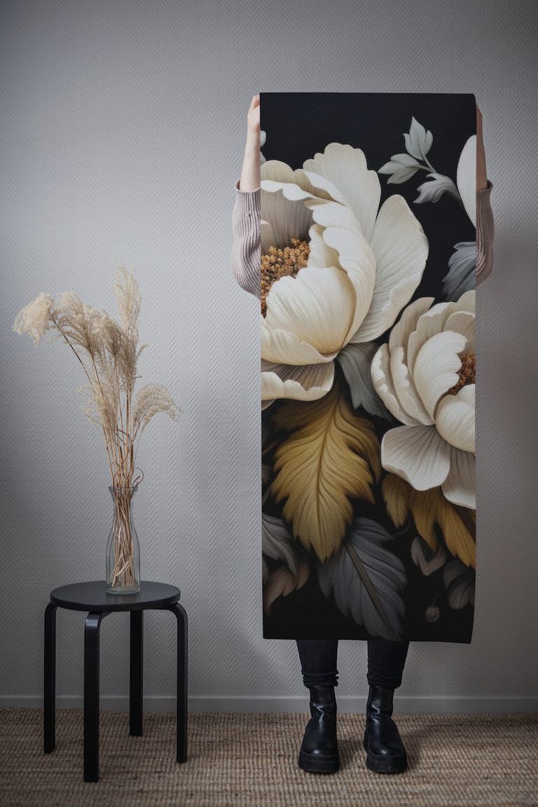 Moody Opulent White Baroque Vintage Peonies tapety roll