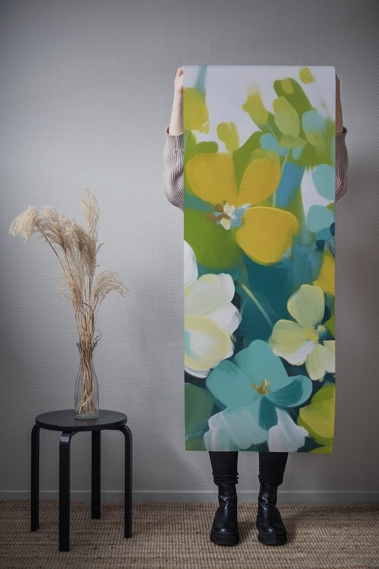 Summer Abstract Mid century modern Flower meadow tapet roll