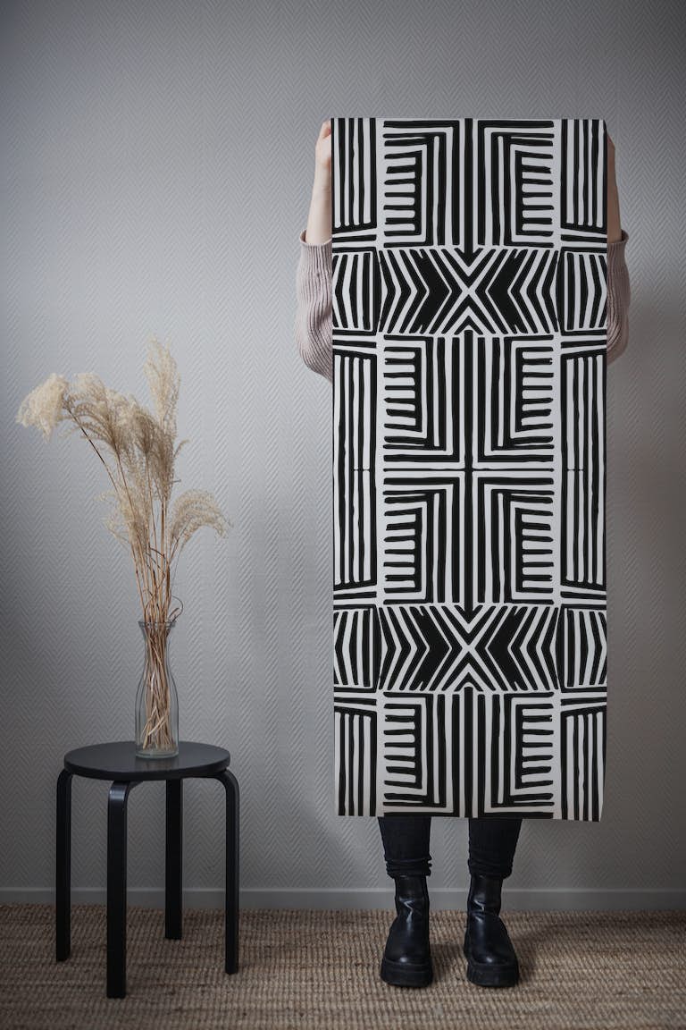 Black And White African Inspired Tribal Design papel de parede roll