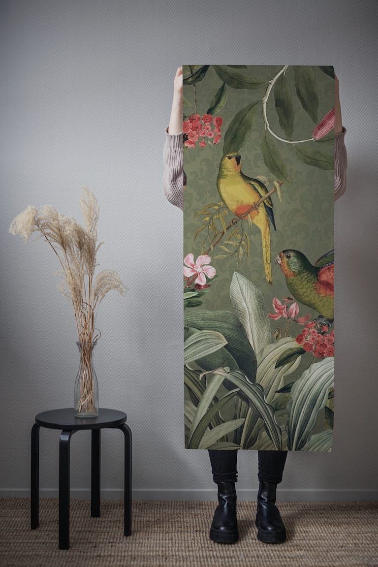 Vintage Midnight Tropical Birds Rainforest Jungle tapety roll