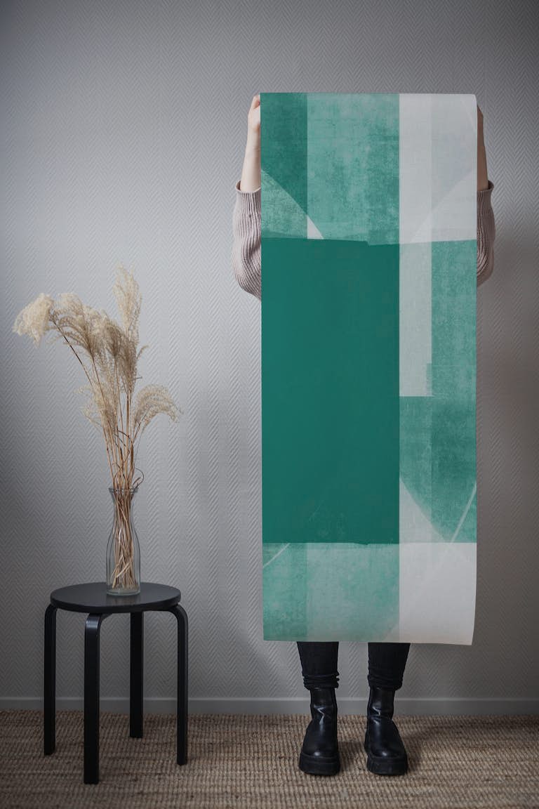 Abstract Mid Century Bauhaus Green tapeta roll