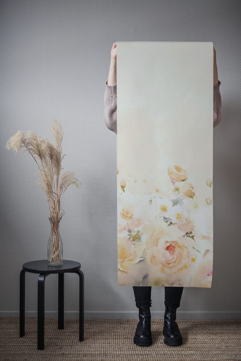 A Soft Wild Wildflower And Rose Meadow papel pintado roll