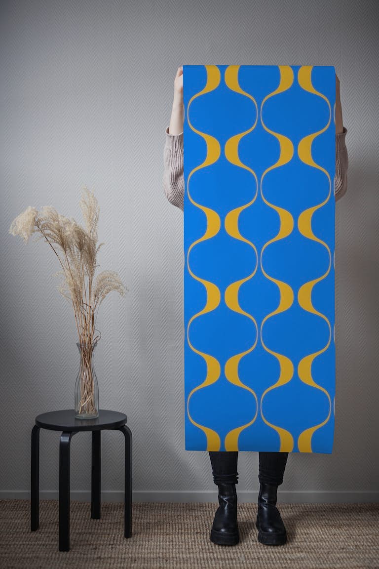 Vintage Abstract Geo Pattern Blue Yellow wallpaper roll