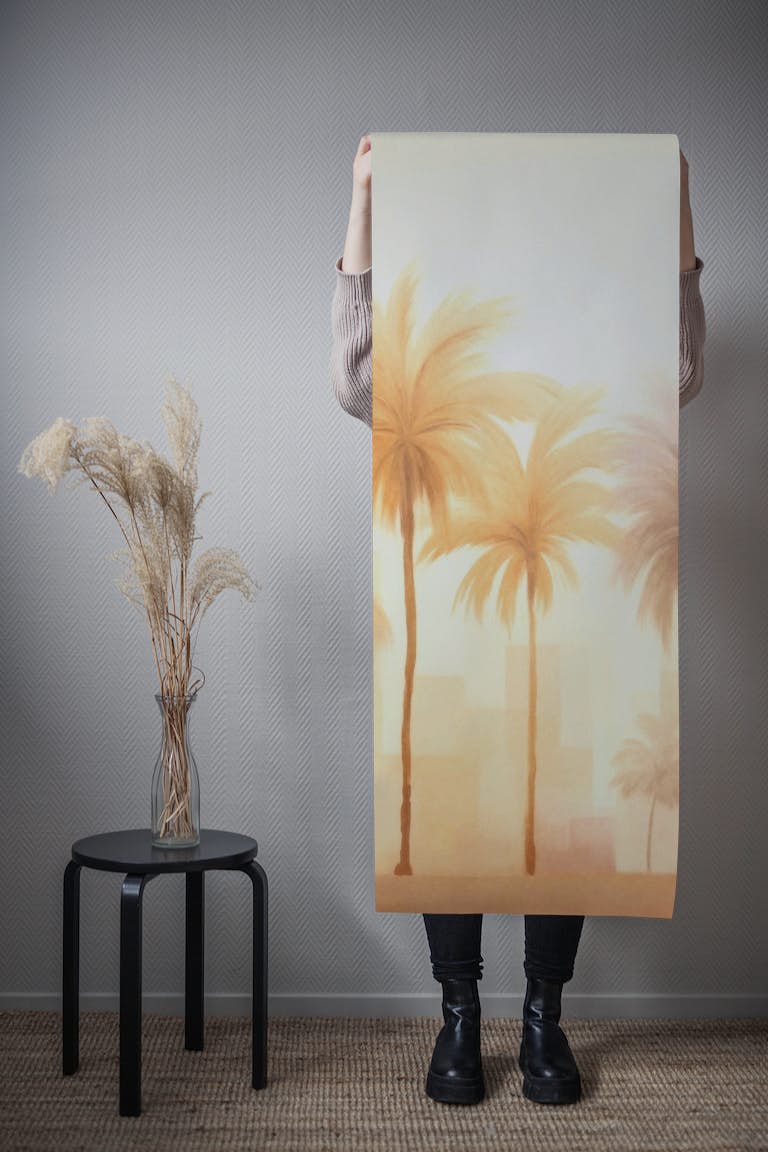 Golden Oasis Sunrise Palm Trees tapetit roll