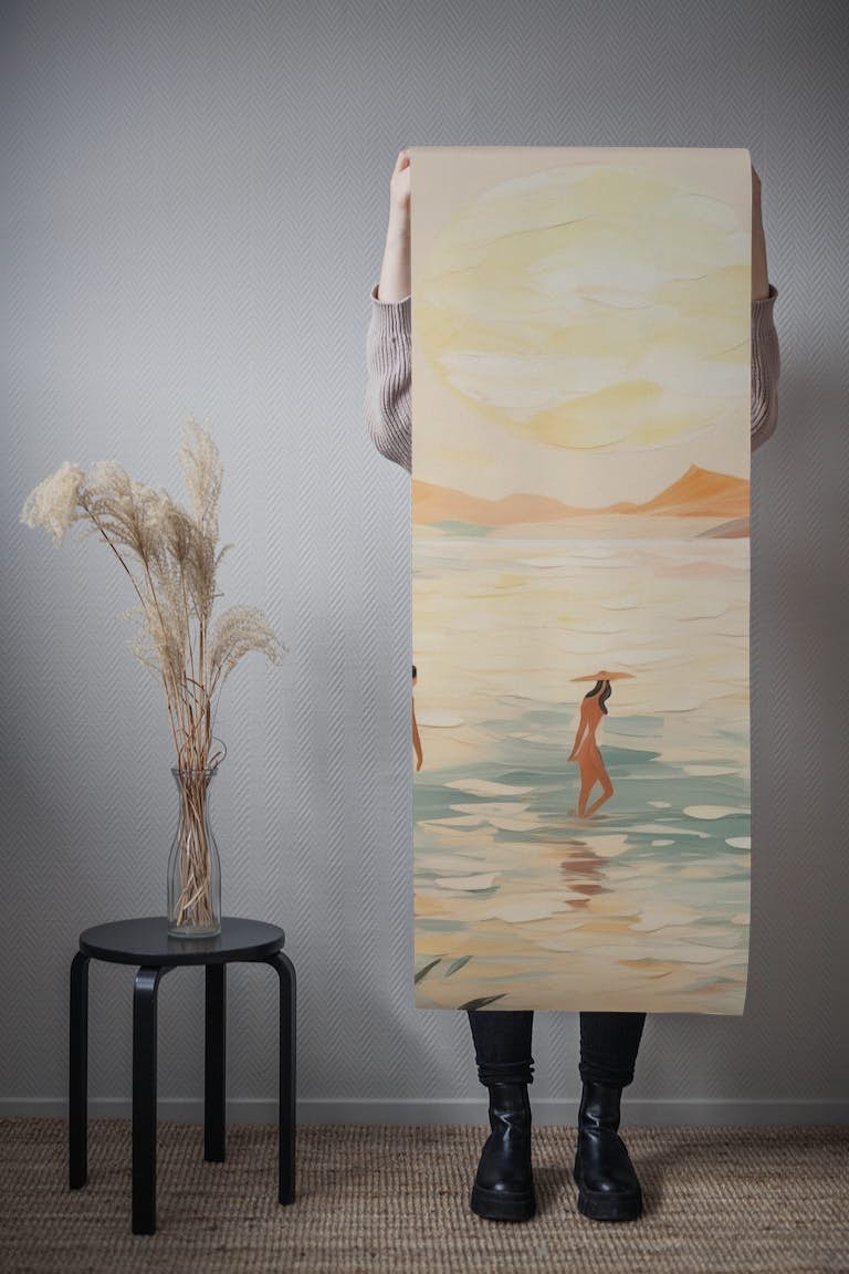 Summer Beach Girls Impressionism wallpaper roll