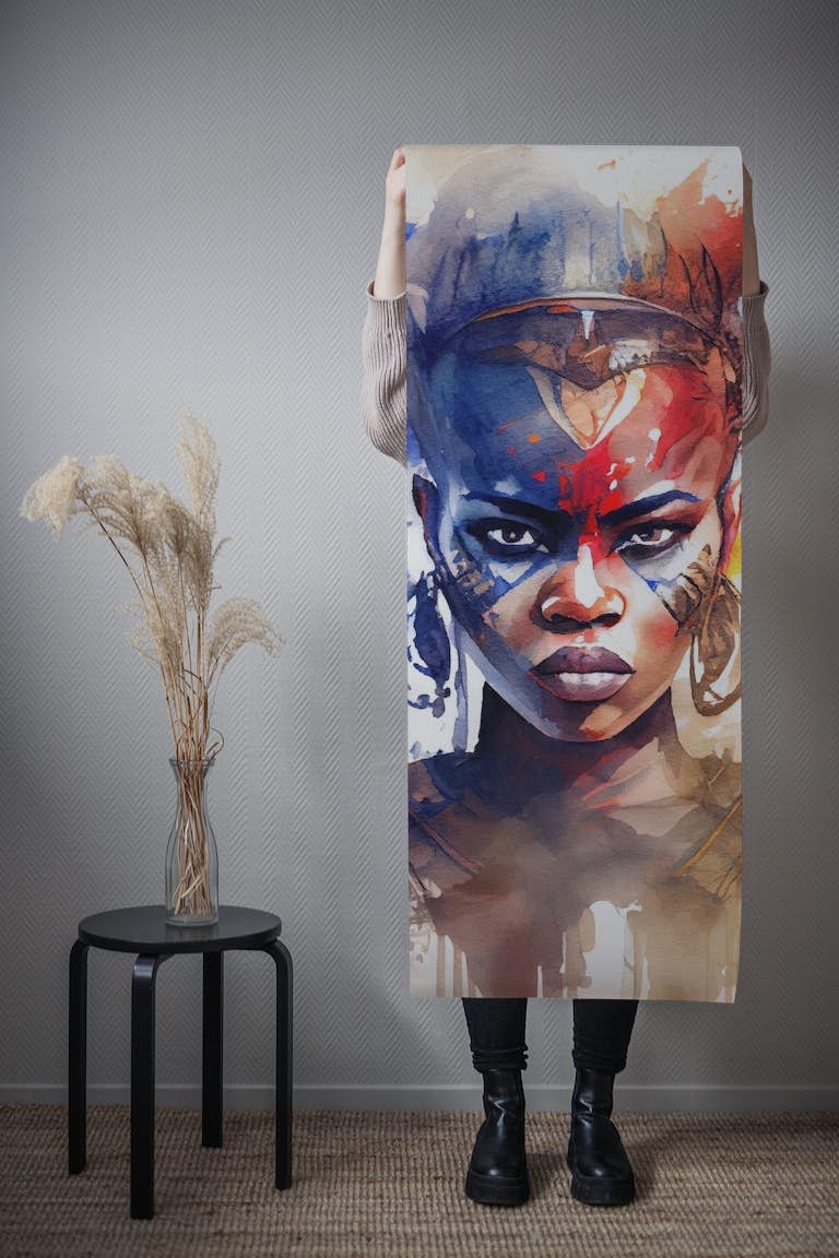 Watercolor African Warrior Woman #1 behang roll