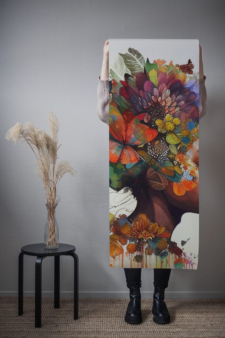 Watercolor Butterfly African Woman #5 wallpaper roll
