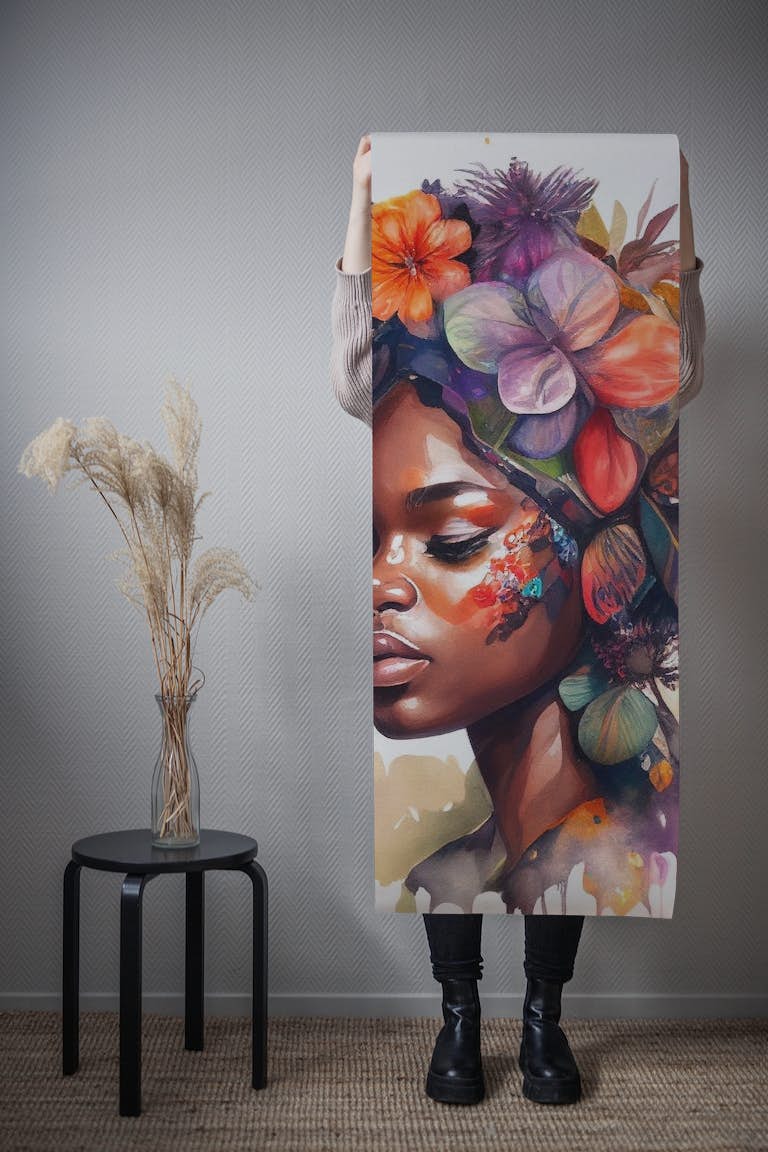 Watercolor Butterfly African Woman #2 papel de parede roll