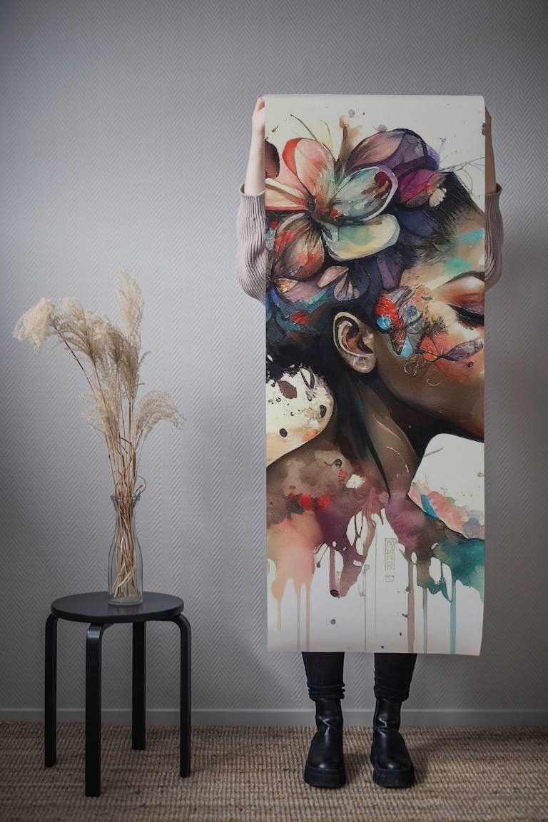 Watercolor Butterfly African Woman #11 wallpaper roll