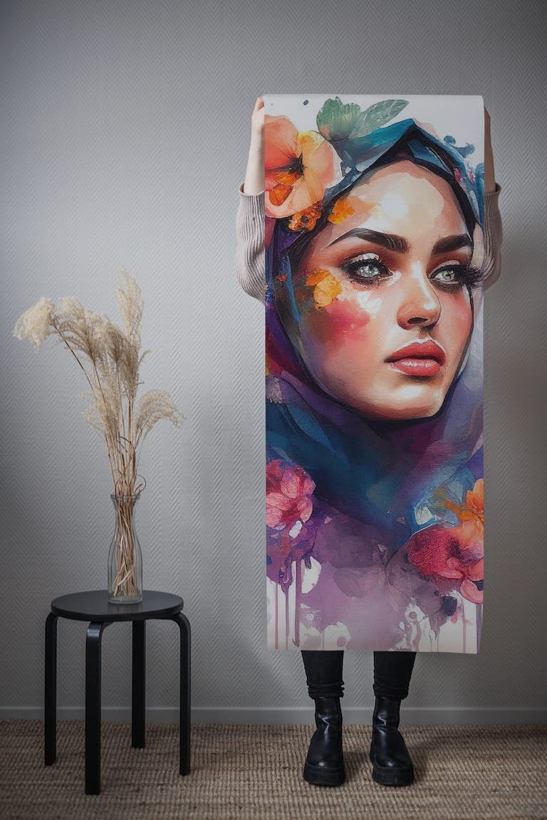 Watercolor Floral Arabian Woman #5 papel de parede roll